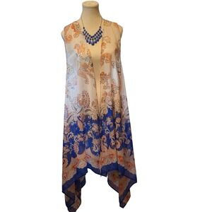 Women XL Est. 1946 Paisley Print Open Front Sleeveless Kimono Vest‎